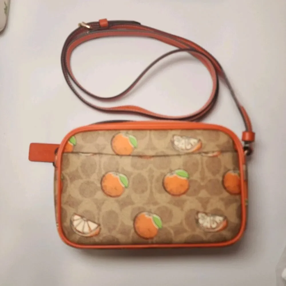 NWT Coach CBA81 Mini Jamie Camera Bag In Signature Canvas With Orange Print
